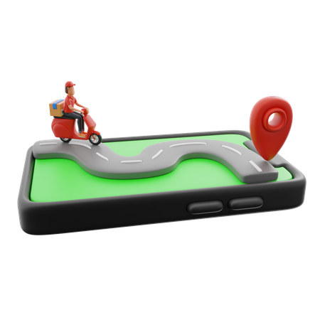 Delivery Man Riding Scooter While Shipping Tracking On Phone  3D Icon