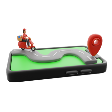 Delivery Man Riding Scooter While Shipping Tracking On Phone  3D Illustration