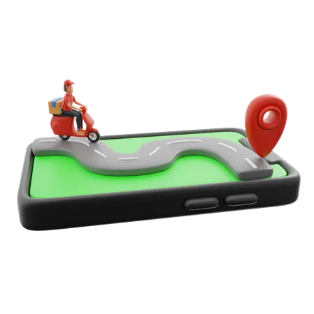 Delivery Man Riding Scooter While Shipping Tracking On Phone  3D Illustration
