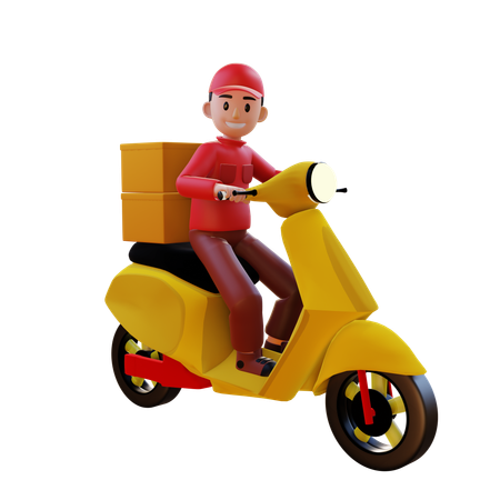 Delivery Man Riding Vespa For Delivery Parcel  3D Illustration