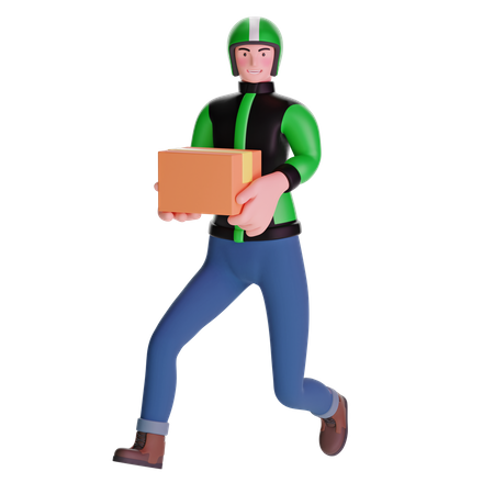 Delivery man running fast holding package  3D Icon