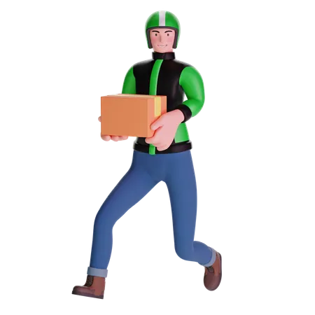 Delivery man running fast holding package  3D Illustration