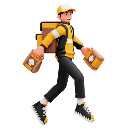 Delivery Man Running With Food Order  3D Illustration