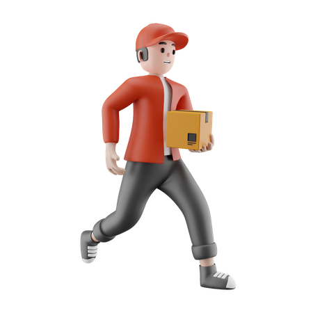 Delivery man running with package  3D Illustration