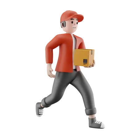 Delivery man running with package  3D Illustration