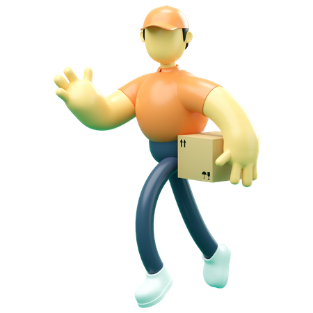 Delivery man running with package  3D Illustration