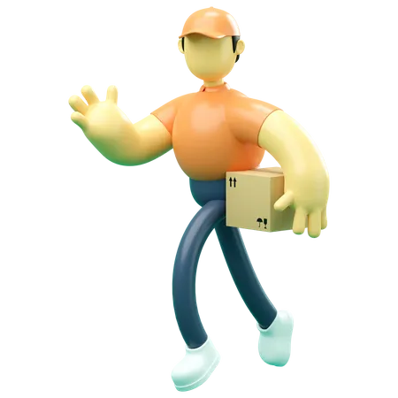 Delivery man running with package 3D Illustration