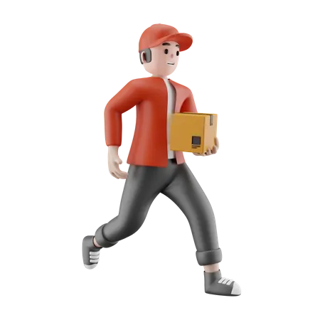 Delivery man running with package 3D Illustration