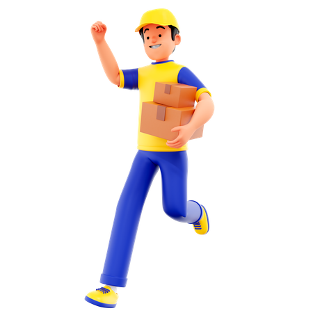Delivery Man Runs With Package  3D Illustration