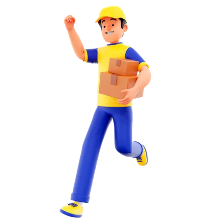 Delivery Man Runs With Package  3D Illustration