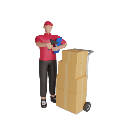 Delivery man scanning a shipment 3D Illustration