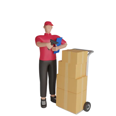 Delivery man scanning a shipment  3D Illustration