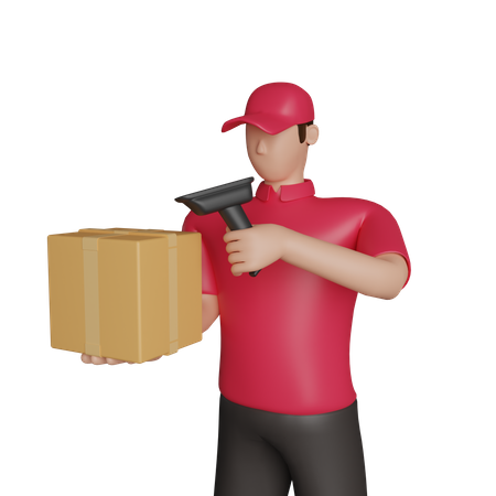 Delivery man scanning package  3D Icon