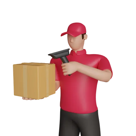 Delivery man scanning package 3D Illustration