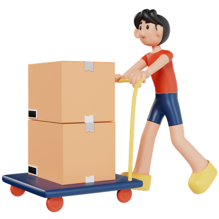 Delivery Man Shopping Cart  3D Icon