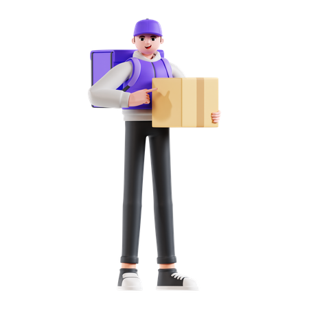 Delivery Man showing delivery box  3D Icon