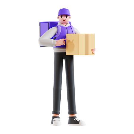 Delivery Man showing delivery box  3D Illustration