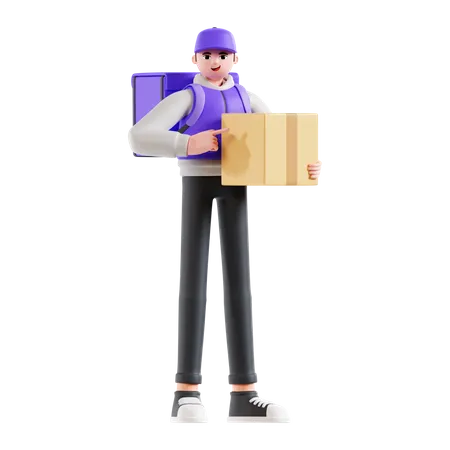 Delivery Man showing delivery box  3D Illustration