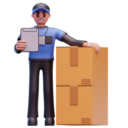 Delivery Man Showing Inventory List  3D Icon