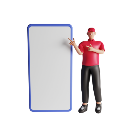 Delivery man showing mobile screen  3D Illustration