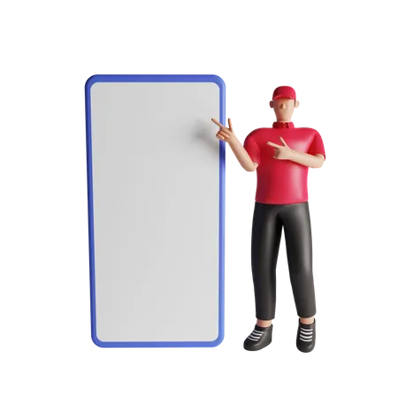 Delivery man showing mobile screen  3D Illustration