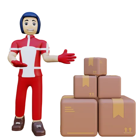 Delivery Man Showing Packages  3D Illustration