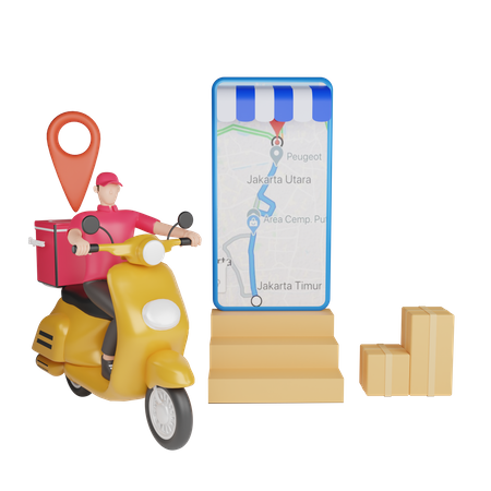 Delivery man tracking delivery location  3D Icon