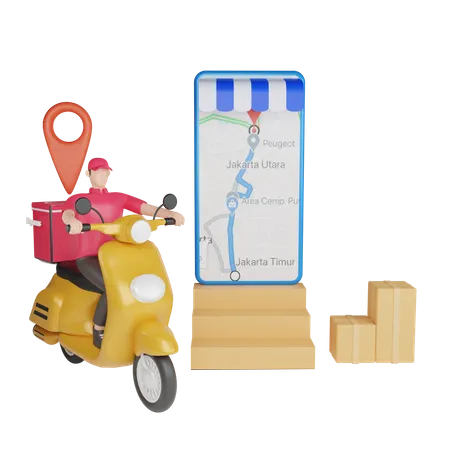 Delivery man tracking delivery location 3D Illustration