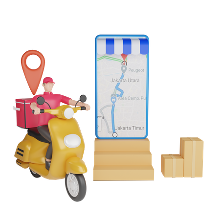 Delivery man tracking delivery location  3D Illustration