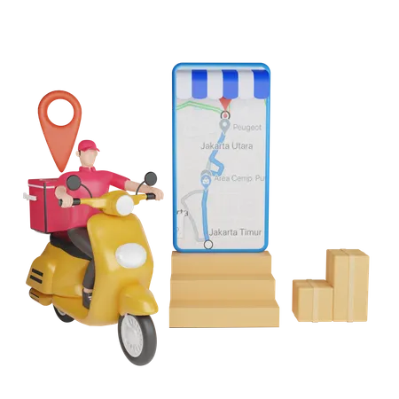 Delivery man tracking delivery location  3D Illustration