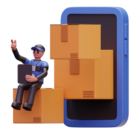 Delivery Man Watching Online Delivery  3D Icon