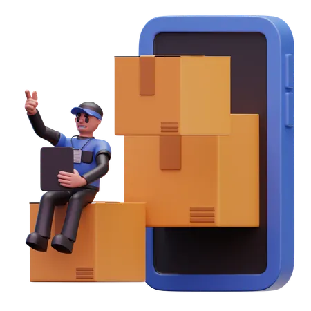 Delivery Man Watching Online Delivery  3D Icon
