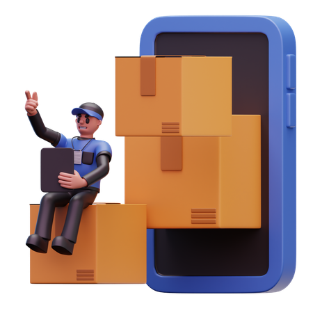 Delivery Man Watching Online Delivery  3D Icon