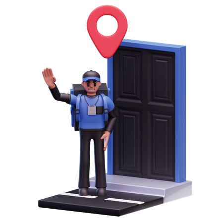 Delivery Man Waving Hand While Standing At Delivery Location  3D Icon