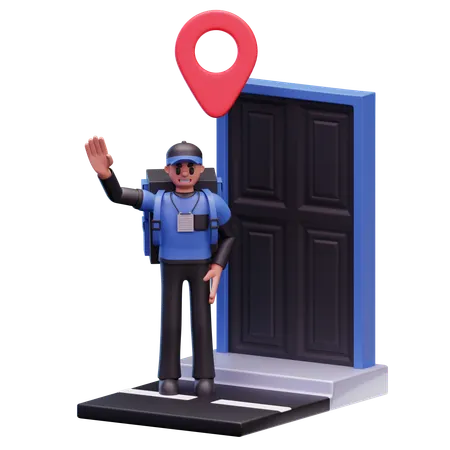 Delivery Man Waving Hand While Standing At Delivery Location  3D Icon