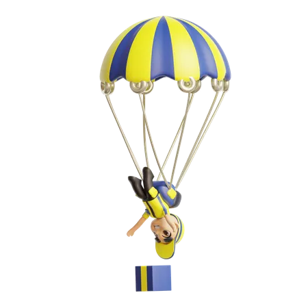 Delivery man wearing parachute  3D Illustration