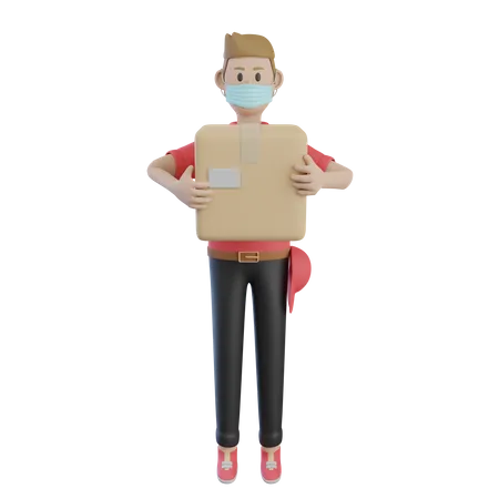 Delivery Man with a Mask  3D Illustration