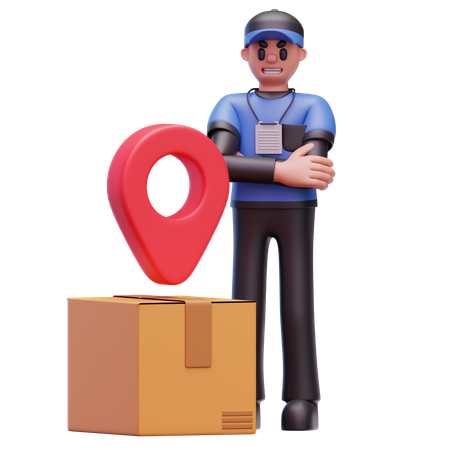 Delivery Man With Box And Location  3D Icon