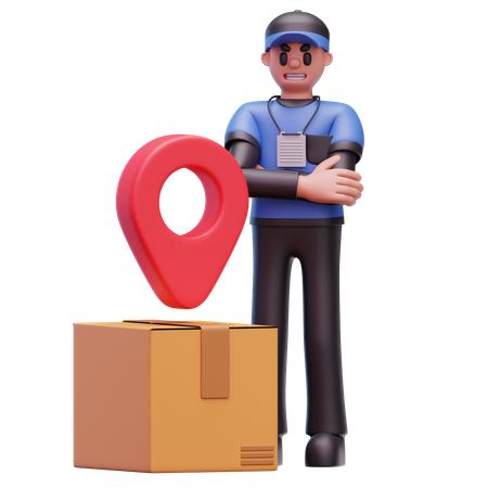 Delivery Man With Box And Location  3D Icon
