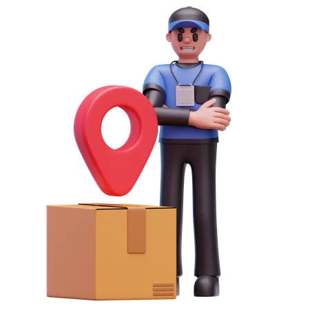 Delivery Man With Box And Location  3D Icon