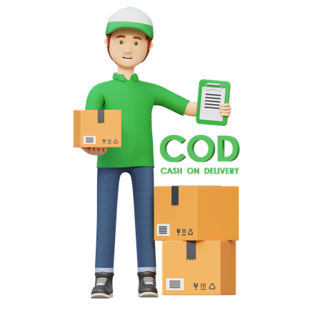 Delivery man with Cash on Delivery  3D Illustration