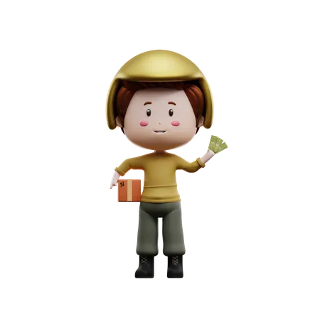 Delivery man with COD consignment  3D Illustration
