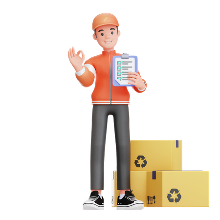Delivery man with completed deliveries  3D Illustration