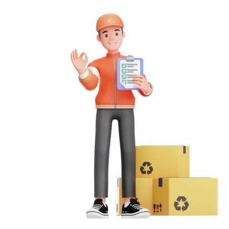 Delivery man with completed deliveries  3D Illustration