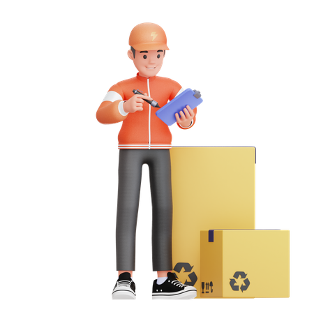 Delivery man with delivery consignment  3D Illustration