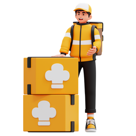 Delivery Man With Food Packaging Box  3D Illustration