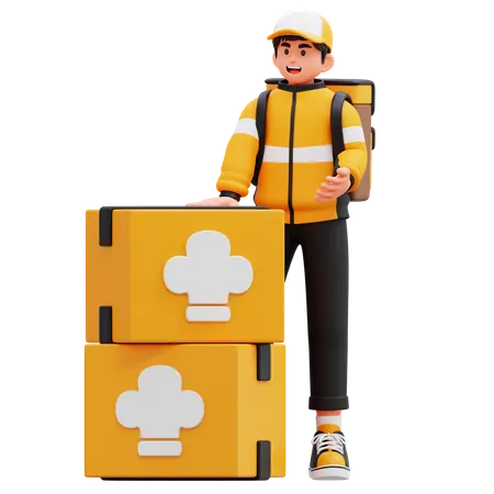 Delivery Man With Food Packaging Box  3D Illustration