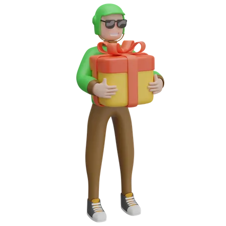 Delivery Man With Gift  3D Illustration