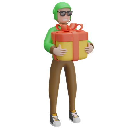 Delivery Man With Gift  3D Illustration