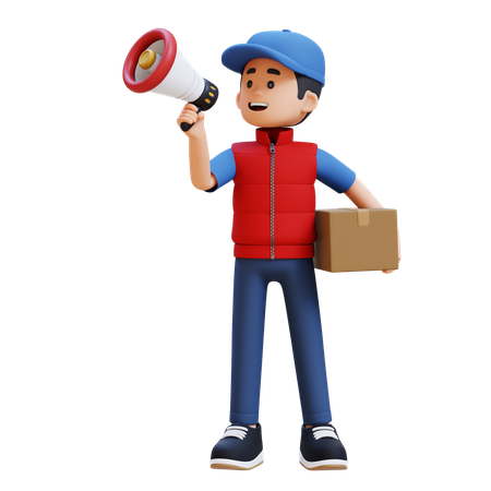 Delivery Man With Megaphone And Package  3D Icon